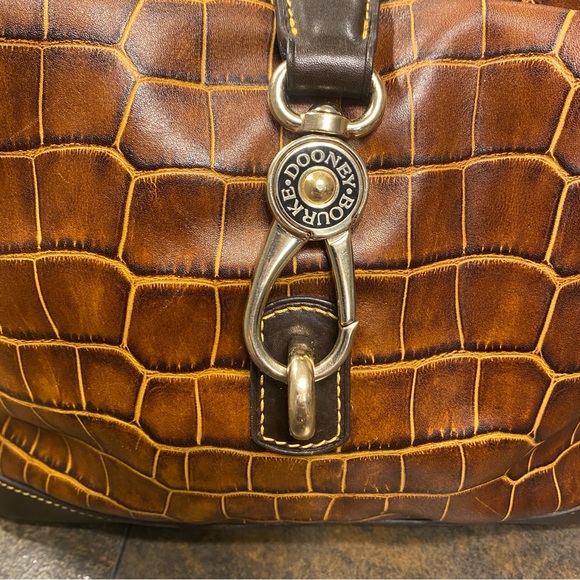 DOONEY & BOURKE Croc Embossed Brown Leather Logo Lock Hobo Shoulder Bag - Picture 7 of 15